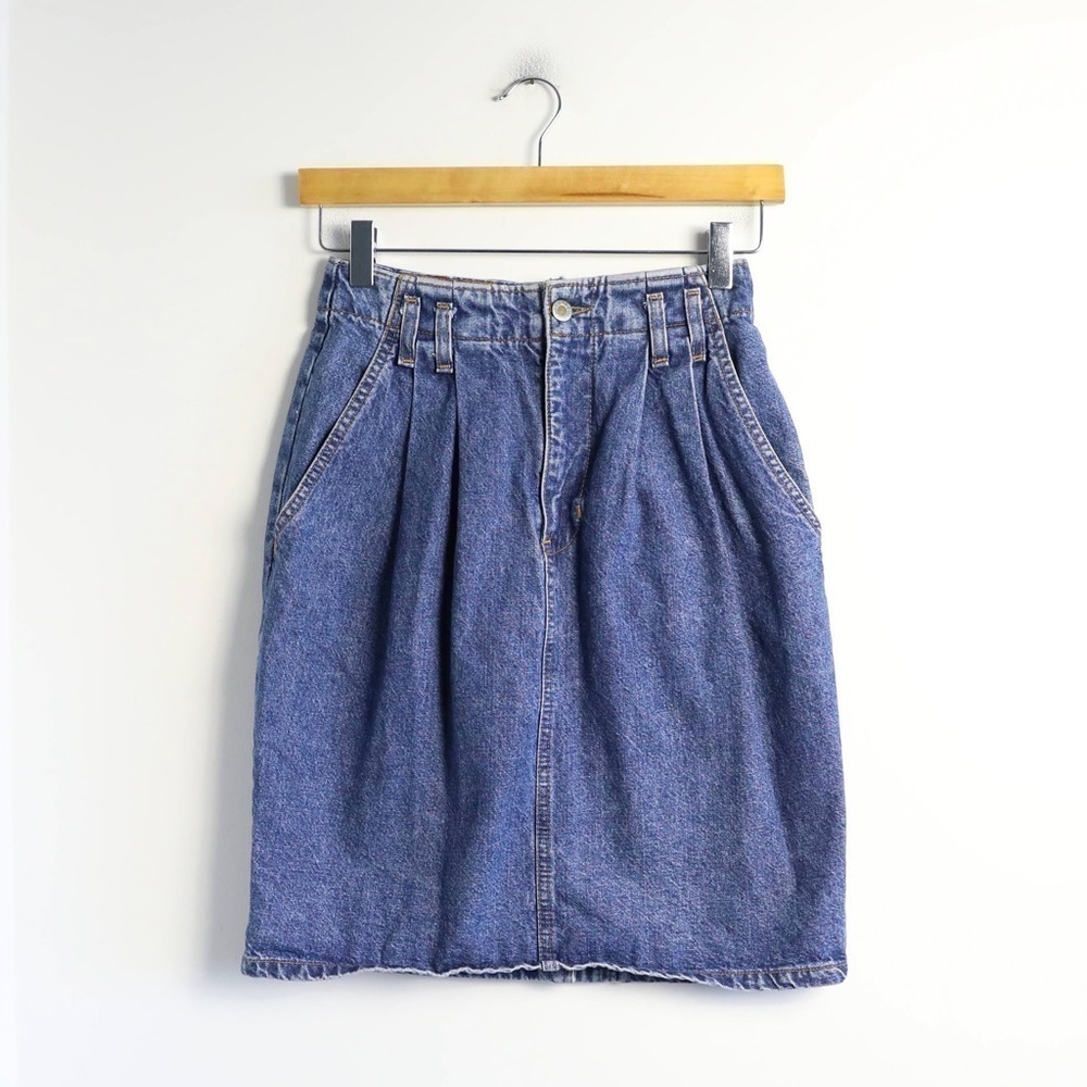 Vintage 80s 90s Hollywood Era denim mini skirt high waist XS XXS